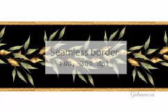 Seamless border with green and gold leaves | Floral garland Product Image 1