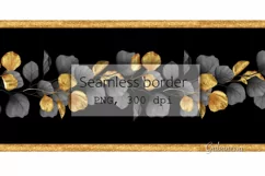 Seamless border with gold and black leaves | Floral garland Product Image 1