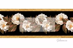 Black seamless border with white roses | Floral garland Product Image 1