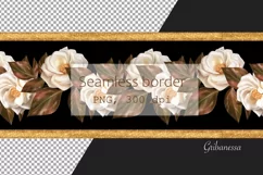 Black seamless border with white roses | Floral garland Product Image 2