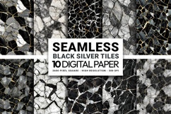 Black Silver Mosaic Marble Digital Paper Pack Product Image 1