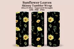 black sunflower leaves skinny tumbler sublimation design for 20oz and 30oz skinny tumbler sublimation wrap