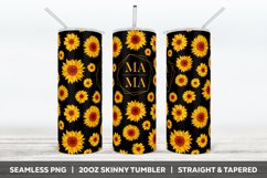 Black and Yellow Sunflower Mama Tumbler Sublimation PNG Wrap