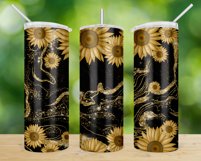 Black Yellow Sunflowers Tumbler Digital Sublimation Design Product Image 2