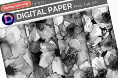 Black &amp; White Alcohol Ink Floral Digital Paper Product Image 1