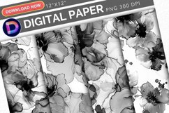 Black &amp; White Alcohol Ink Floral Digital Paper Product Image 1