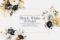 Black White and Gold Flowers Watercolor Clipart Product Image 3