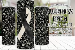 Black White Awareness Ribbon, 20oz Skinny Tumbler Sublimatio Product Image 1