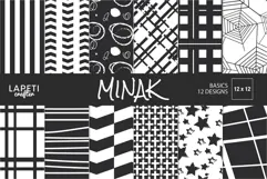 Black and white geometric digital papers with modern abstract patterns and bold monochrome designs.