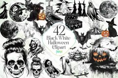 Black White Halloween Clipart Product Image 1