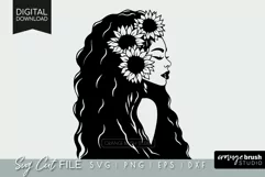 Black Woman SVG With Sunflowers African American SVG 