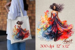 Black girl tote bag sublimation / watercolor woman png Product Image 1