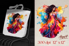 Black woman tote bag sublimation / watercolor girl png Product Image 1