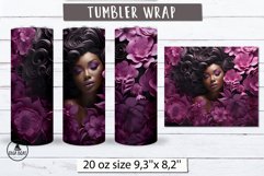 Black woman with long hair  3d blue floral tumbler wrap