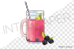Blackberry smoothie in glass jar PNG fruit cartoon summer Product Image 1