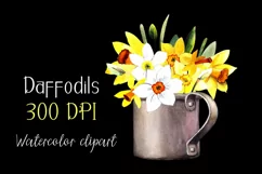 Watercolor spring flower clipart. Daffodils in a cup. PNG Product Image 4