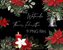 Red poinsettia flowers watercolor clipart. Sublimation PNG Product Image 3