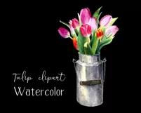 Watercolor tulips clipart.Spring flowers.Sublimation designs Product Image 4