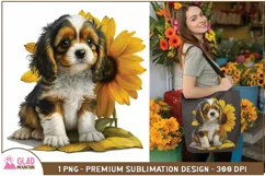 King Cavalier sunflower sublimation png, puppy watercolor Product Image 2