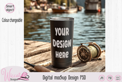 Fishing tumbler mockup PSD lake scene cup mockup outdoor tum Product Image 1