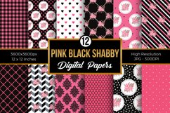 Pink and Black Shabby Chic Floral Digital Papers Product Image 1