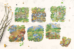Crayon Nature Landscape Clipart Set Forest River Mountains Product Image 3