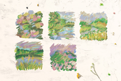 Crayon Nature Landscape Clipart Set Forest River Mountains Product Image 4
