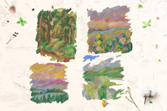 Crayon Nature Landscape Clipart Set Forest River Mountains Product Image 5