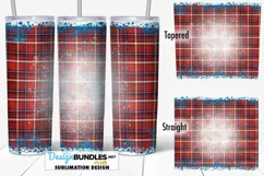 20 oz Tumbler Sublimation PNG | Red Plaid Flannel Bleach Product Image 1