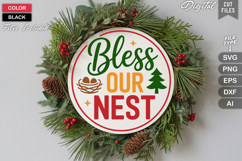 Bless Our Nest SVG | Christmas Round Sign SVG | Xmas SVG Product Image 1