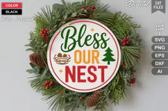 Bless Our Nest SVG | Christmas Round Sign SVG | Xmas SVG Product Image 1