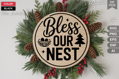 Bless Our Nest SVG | Christmas Round Sign SVG | Xmas SVG Product Image 3