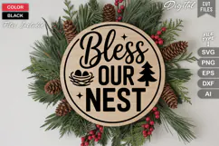 Bless Our Nest SVG | Christmas Round Sign SVG | Xmas SVG Product Image 3