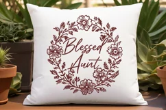 Blessed Aunt Floral Wreath SVG PNG, Elegant Aunt Gift Design Product Image 3