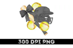 Softball Coquette png, Black Bows Sports Deisgn Product Image 3