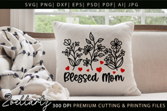 Blessed Mom SVG Floral Mothers Day T-shirt Tote Mug Designs Product Image 3