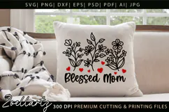 Blessed Mom SVG Floral Mothers Day T-shirt Tote Mug Designs Product Image 3