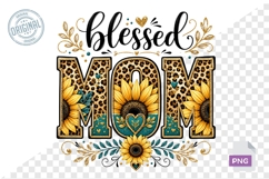 Blessed Mom Sunflower Leopard Print Sublimation PNG Design Product Image 1