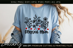 Blessed Mom SVG Floral Mothers Day T-shirt Tote Mug Designs Product Image 4