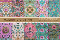 Exotic Floral Block Print Digital Paper Pack Product Image 1