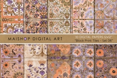 Soft Orange Lavender Block Print Tile Digital Papers Product Image 1