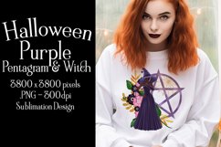Purple Pentagram and Witch, Halloween Sublimation Design, d3 Product Image 1