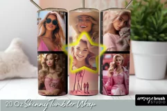 Blonde Girl Princess Pink Tumbler Wrap Sublimation PNG