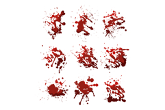 Blood splatter marks and red liquid stains on white Product Image 1
