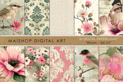Romantic Birds and Vintage Floral Digital Paper Set Product Image 1