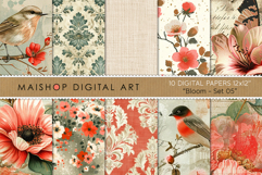 Botanical Birds and Vintage Florals in Coral and Teal Product Image 1