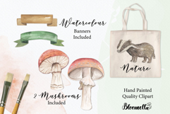 Watercolour Forest Deer Owl Foliage Mushrooms Clipart Product Image 2