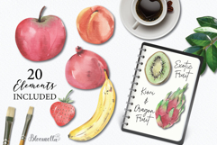 Fruit Watercolour Clipart Elements Exotic Banana Kiwi Pears Product Image 3