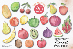 Fruit Watercolour Clipart Elements Exotic Banana Kiwi Pears Product Image 4