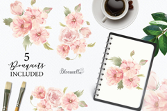 Pastel Pink Soft Florals Watercolour Clipart Elements Product Image 6